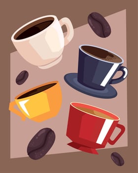 coffee cups and seeds vector