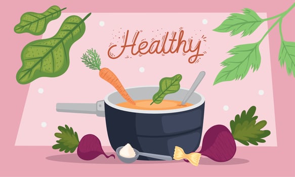 healthy food lettering with vegetables vector