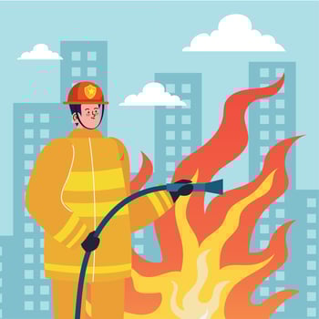 firefighter with hose on the city vector