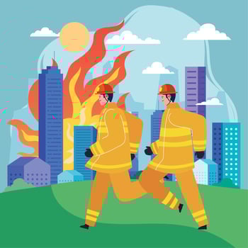 two firefighters running vector