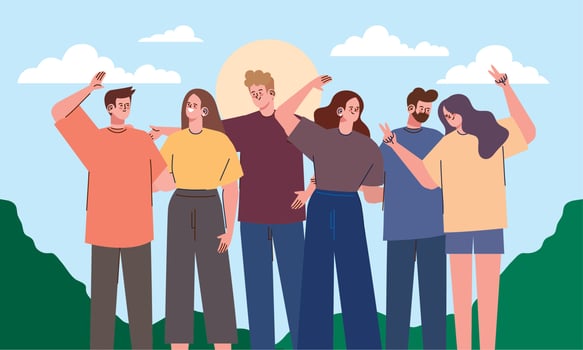 six young friends group vector