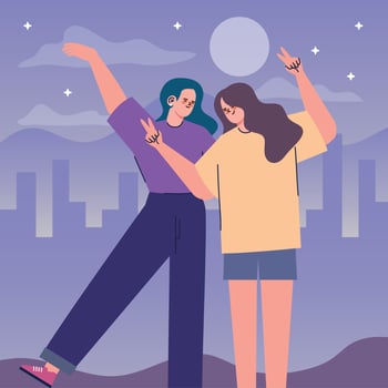 girls couple friends on the city vector