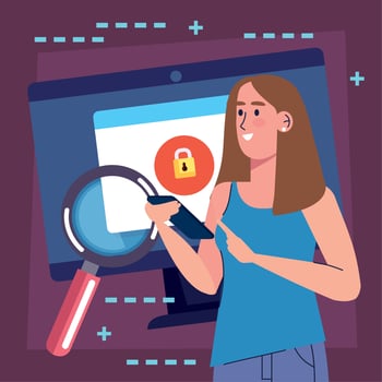 desktop with woman vector