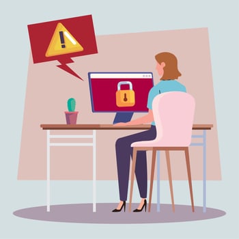 desktop with woman vector