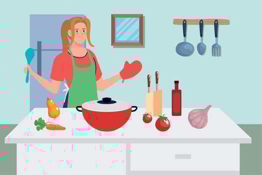 woman cooking in kitchen vector