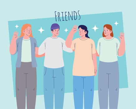 friends group with lettering vector