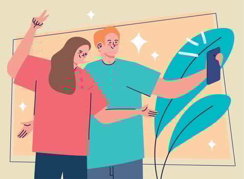 cople taking a selfie with leafs vector
