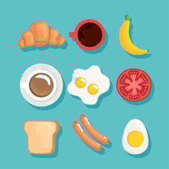 nine breakfast ingredients icons vector