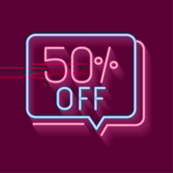50 percent off neon light vector