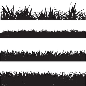 Set of horizontal banners of grassland meadow silhouettes with short grass. vector