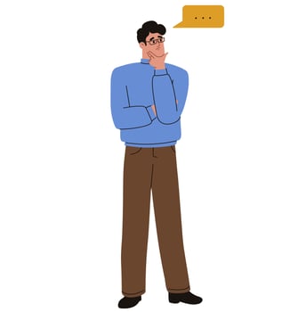 Thinking young man. Pensive mood. Thought bubble. Flat vector illustration.
