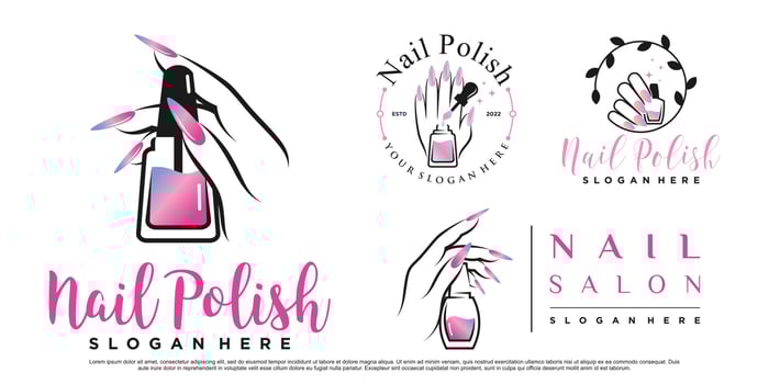 Set of nail polish or nail studio logo design for manicure salon with woman hands Premium Vector