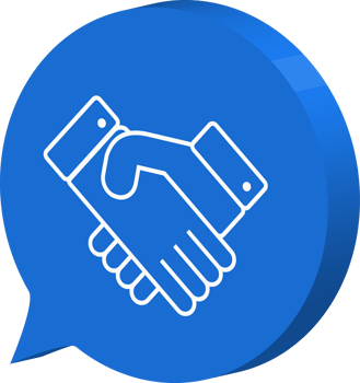 businessman icon shaking hands in 3d style blue chat bubble png