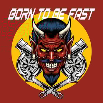 Vector Illustration of Red Devil as A Biker in Vintage Style