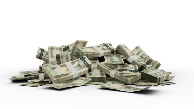 3D rendering of stacks of 1000 United Arab Emirates dirham notes, Emirati Dirham png