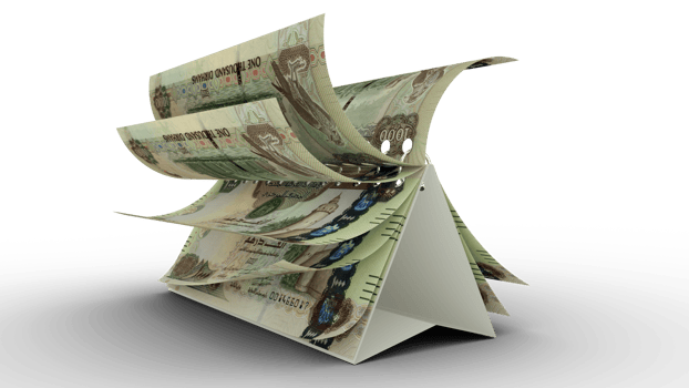Calendar made of United Arab Emirates dirham notes isolated on transparent background. Money calendar. spending concept. 3d rendering png