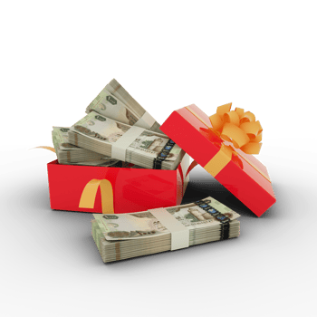 Stack of 1000 United Arab Emirates dirham notes inside an open red gift box. Bundles of Emeriti dirham inside a gift box. 3d rendering of money inside box isolated on transparent background png
