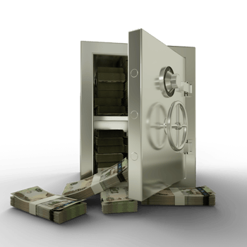 Bundles of 1000 United Arab Emirates dirham in Steel safe box. 3D rendering of stacks of money inside metallic vault, Financial protection concept, financial safety. png
