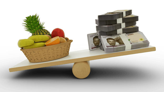 Inflation in Nigeria, Weighing Nigerian currency against foodstuffs, high cost of living, 3d rendering png