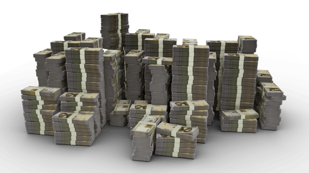 Big stack of 1000 Nigerian naira notes. A lot of money isolated on transparent background. 3d rendering of bundles of cash png