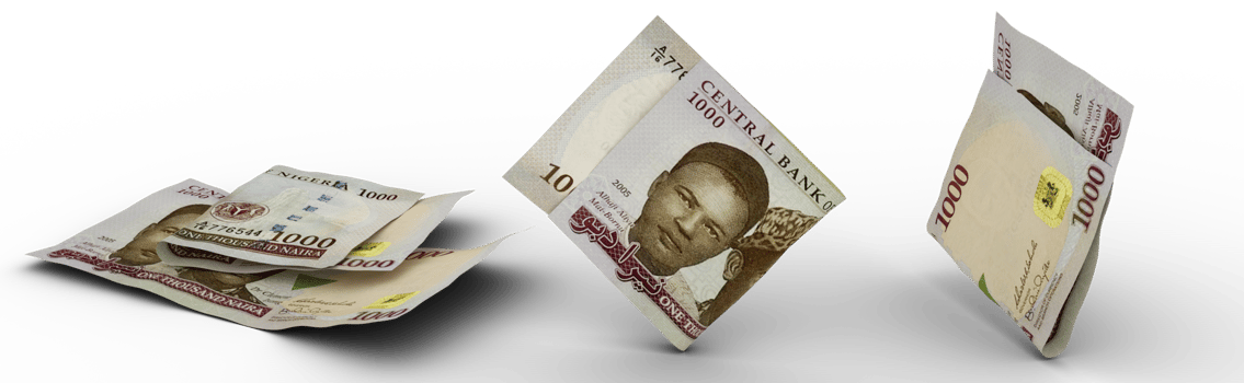 Set of 1000 Nigerian naira note isolated on white background. 3d rendering png