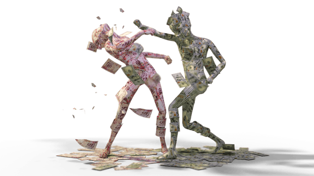 currency fight concepts. Ghanaian Cedi against us Dollar. 3d rendering of dollar Versus cedi. png