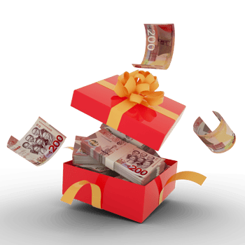Ghanaian cedi notes inside an open red gift box. Ghanaian cedi inside and flying around a gift box. 3d rendering of money inside box isolated on transparent background png