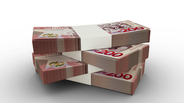 3d rendering of Stack of Ghanaian cedi notes. Few bundles of Ghanaian currency png