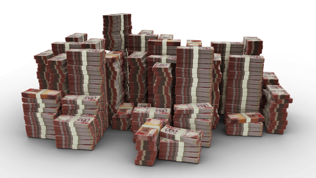 Big stack of Ghanaian cedi notes. A lot of money isolated on transparent background. 3d rendering of bundles of cash png
