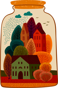 Autumn town. Isolated illustration. png