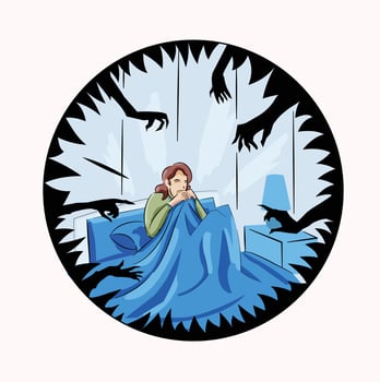 girl woman waking up int the night scared nightmare vector