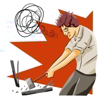 Business man angry frustrate at his laptop vector