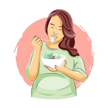 Pregnant woman eating healthy food for herself and baby smiling filling delighted cheerful vector