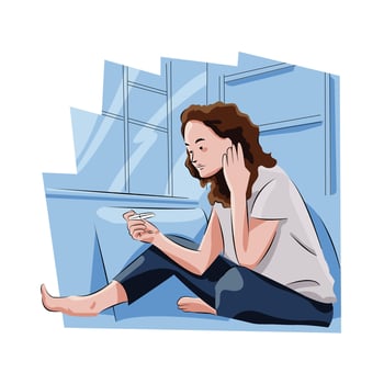 woman waiting pregnancy test result vector