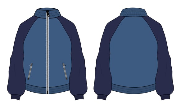 Two tone Color Long sleeve with zipper and pocket jacket sweatshirt technical fashion flat sketch vector illustration template. Apparel sweater Jacket  Flat drawing vector mock up CAD.