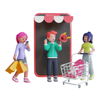 3d character modeling digital marketing mobile online shoping illustration png