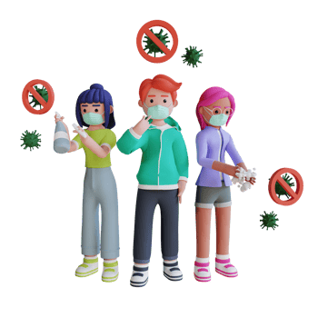 Self protection from corona virus hand washing wearing mask 3d illustration rendering png