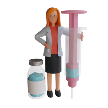 3d female doctor carrying a large vaccine injection character illustration png