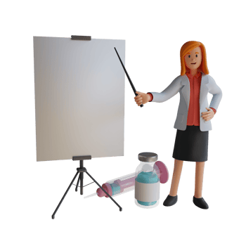 3d female doctor presenting with the board about vaccine character illustration png
