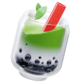 Matcha bubble drink 3d illustration, 3d rendering png