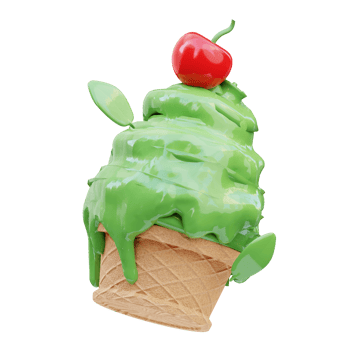 Melted matcha ice cream 3d illustration, 3d rendering png