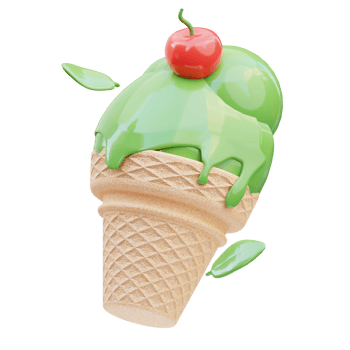 Melted matcha ice cream cone 3d illustration, 3d rendering png