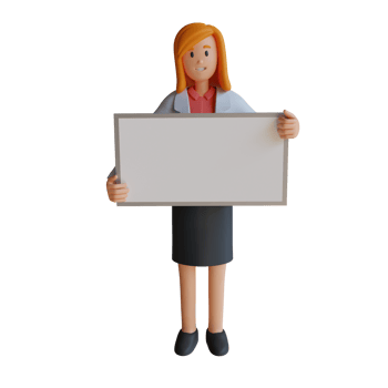 3d female doctor holding a blank white board character illustration png