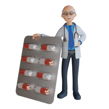 3d senior doctor was carrying drugs in tablet capsule character illustration png