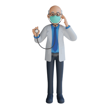 3d male senior doctor wearing a mask holding a stethoscope character design illustration png
