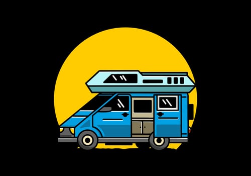 Big van with sliding door for camping illustration badge design vector