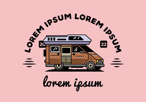 Big van with sliding door for camping illustration badge design vector