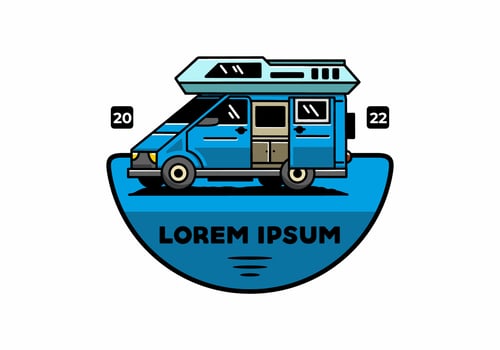 Big van with sliding door for camping illustration badge design vector