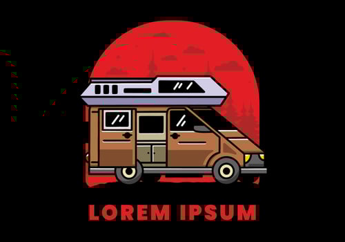 Big van with sliding door for camping illustration badge design vector
