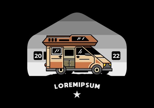 Big van with sliding door for camping illustration badge design vector